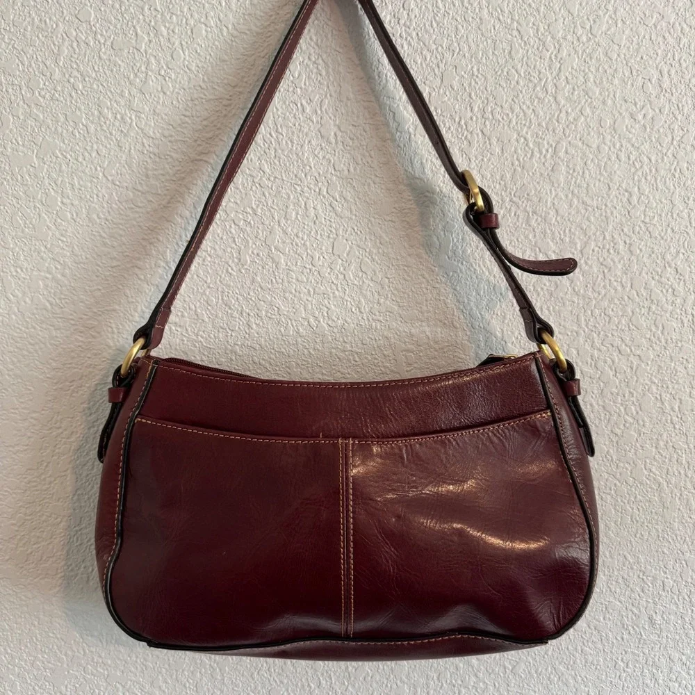 Giani Bernini Y2K Burgundy Leather Shoulder Bag Gold Buckle Hobo Purse Women's